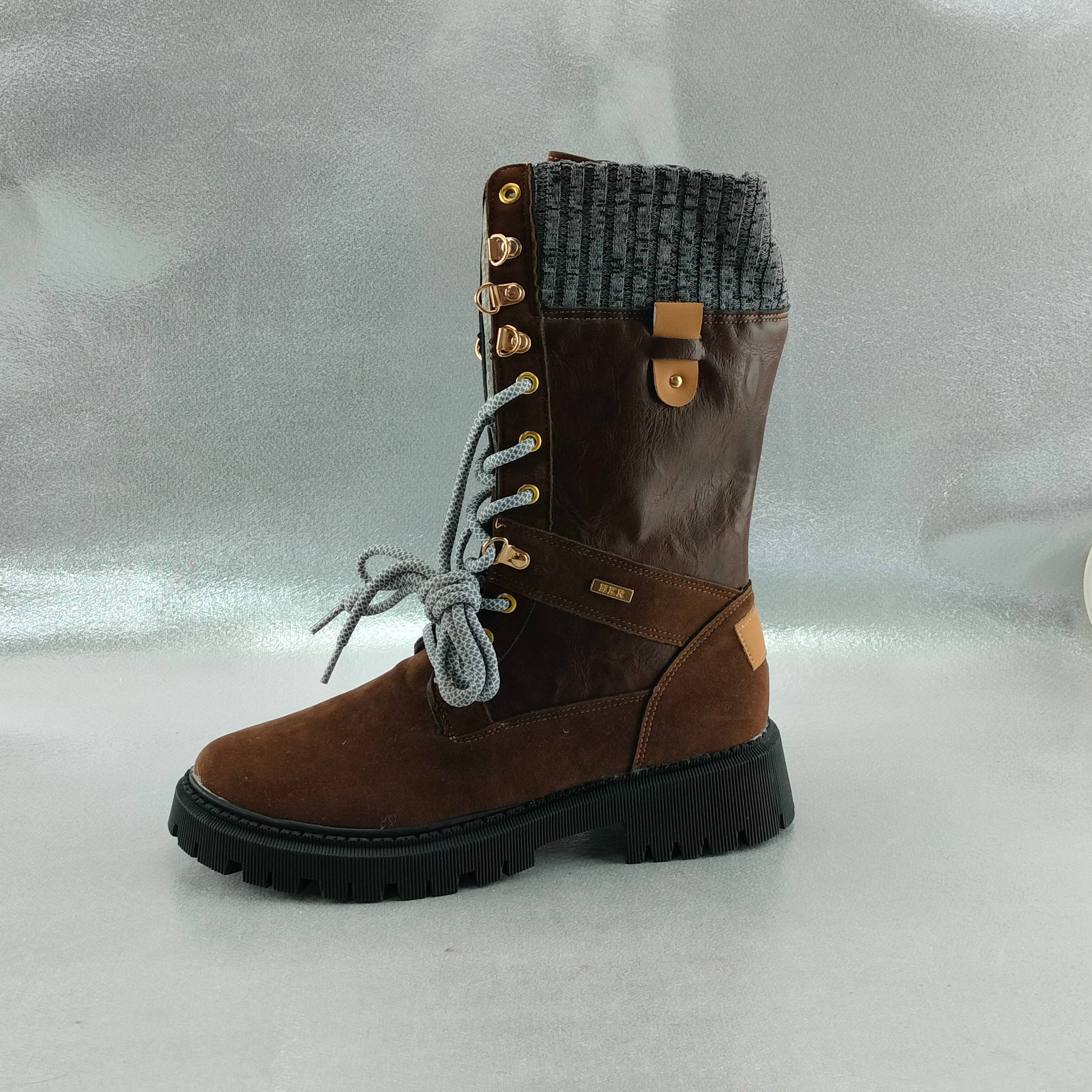 Round Head Thick Heel Thick Bottom Raised Boots Knight Boots Women's Autumn and Winter